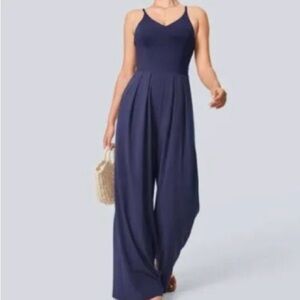 Halara Wide Leg Romper Jumpsuit Navy Blue Size Medium NWT